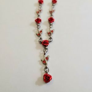 Silver & Red Rose Necklace